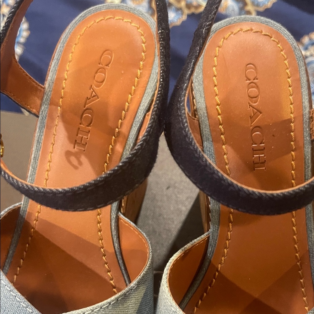 Coach Denim and Tan Cork Wedges - Picture 5 of 8